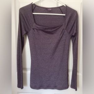 Michael Stars Shirt Purple Stretchy Long Sleeved Slim & Long Square Neck
